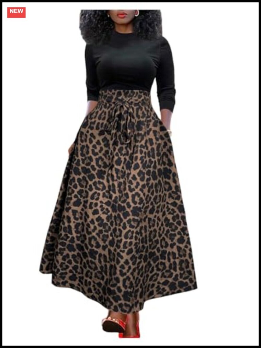 GORGLITTER Leopard Cheetah Print Flowy Maxi Skirt High Waisted Boho Long Skirt